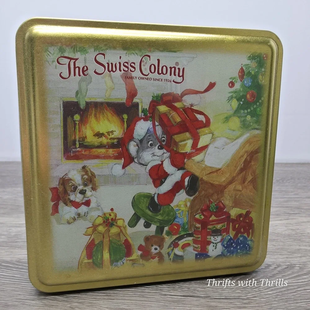 Vintage Christmas Tin - The Swiss Colony Mouse Santa - 6